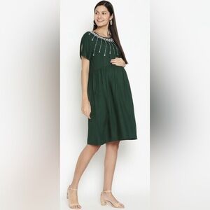 The Vanca Embroidered‎ Maternity Fit & Flare Dress, green size large